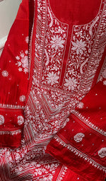 将图像加载到图库查看器中, Women's Lakhnavi Handcrafted Mul Chanderi Semi - Stitched Kurta And Dupatta Set - HONC0282239