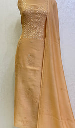 将图像加载到图库查看器中, Women's Lakhnavi Handcrafted Chanderi Silk Chikankari Full Suit Material- HONC0128592