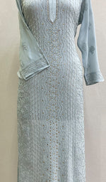 将图像加载到图库查看器中, Women's Lakhnavi Handcrafted Viscose Georgette Chikankari Kurti - HONC0139824