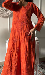 Load image into Gallery viewer, Women's Lakhnavi Handcrafted Chanderi Silk Chikankari Top And Pant Set - HONC0320557