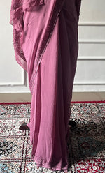 将图像加载到图库查看器中, Women's Lakhnavi Handcrafted Viscose Georgette Chikankari Saree - HONC0329024