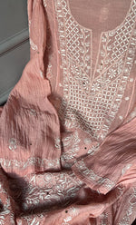 Load image into Gallery viewer, Women's Lakhnavi Handcrafted Mul Chanderi Semi - stitched Anarkali And Dupatta Set- HONC0284742