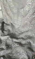 Load image into Gallery viewer, Women's Lakhnavi Handcrafted Unstitched Munga Silk Chikankari Kurta And Dupatta Set- HONC0285381