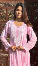 Load image into Gallery viewer, Women's Lucknowi Handcrafted Modal Cotton Chikankari Anarkali Dress - HONC0230992