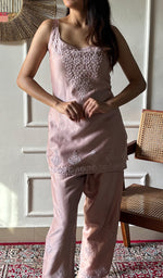 Load image into Gallery viewer, Amreena Women's Lakhnavi Handcrafted Chanderi Silk Chikankari Top And Pant Set - HONC0344948