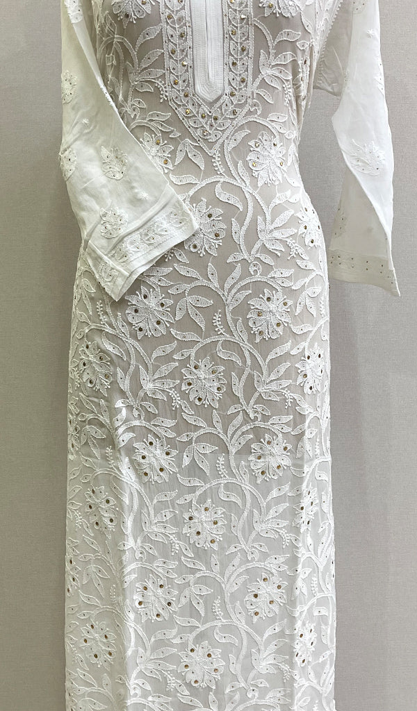 Women's Lakhnavi Handcrafted Viscose Georgette Chikankari Kurti- HONC0161859