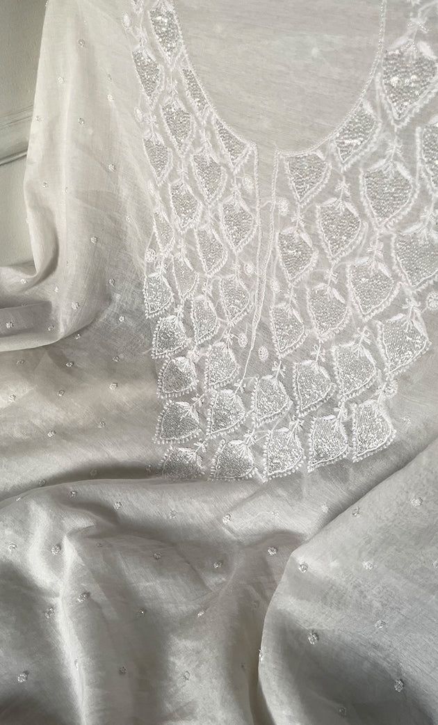 Amisha Women's Lakhnavi Handcrafted Mul Chanderi Unstitched Kurta And Dupatta Set - HONC0319463