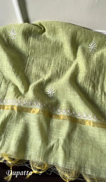 Load image into Gallery viewer, Women's Lakhnavi Handcrafted Linen Cotton Semi -Stitched Anarkali And Dupatta Set - HONC0246479