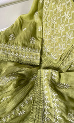 Load image into Gallery viewer, Naaz Women's Lucknowi Handcrafted Kota Chanderi Chikankari Semi Stitched Kurta And Dupatta Set - HONC0322002