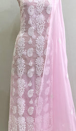 Load image into Gallery viewer, Women's Lucknowi Handcrafted Faux-Georgette Chikankari Unstitched Kurta And Dupatta Material - HONC0191259