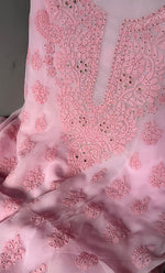 将图像加载到图库查看器中, Women's Lakhnavi Handcrafted Unstitched Faux-Georgette Chikankari Suit Material - HONC0263060