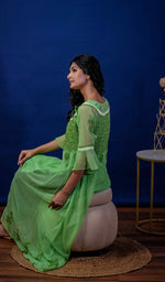 Load image into Gallery viewer, Aadab Women's Lakhnavi Handcrafted Faux-Georgette Chikankari Anarkali Dress