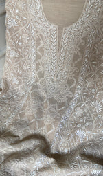 Load image into Gallery viewer, Women's Lakhnavi Handcrafted Tissue Chanderi Chikankari Unstitched Kurta Dupatta Set - HONC0352500