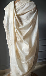 Load image into Gallery viewer, Women's Lakhnavi Handcrafted Tussar Silk Chikankari Saree - HONC0284164