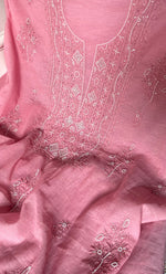 Load image into Gallery viewer, Women's Lakhnavi Handcrafted Mul Chanderi Unstitched Chikankari Full Suit Material - HONC0314657