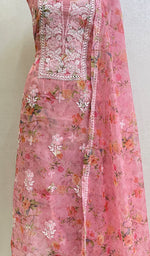 将图像加载到图库查看器中, Women's Lakhnavi Handcrafted Organza Chikankari Unstitched Kurta And Dupatta Set - HONC0130912