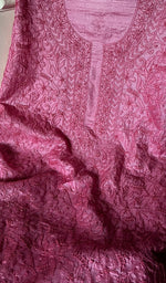将图像加载到图库查看器中, Pink Tussar Silk Chikankari Kurta And Dupatta Set