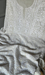 Load image into Gallery viewer, Women's Lakhnavi Handcrafted Pure Silk Georgette Chikankari Kurta And Dupatta Set- HONC0294502