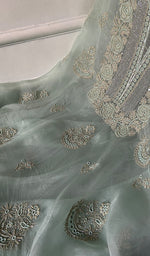Load image into Gallery viewer, Women's Lakhnavi Handcrafted Pure Organza Chikankari Unstitched Kurta And Dupatta Set- HONC0329220