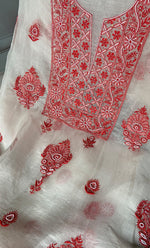 Load image into Gallery viewer, Women's Lakhnavi Handcrafted Pure Organza Chikankari Unstitched Kurta And Dupatta Set- HONC0310179