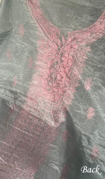 将图像加载到图库查看器中, Lakhnavi 手工制作的欧根纱 Chikankari 未缝合 Kurti 面料 - Honc0133588