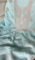 Load image into Gallery viewer, Zoha Women's Lakhnavi Handcrafted Mul Chanderi Unstitched Kurta And Dupatta Set- HONC0365498