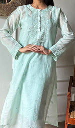 Load image into Gallery viewer, Women's Lakhnavi Handcrafted Muslin Chikankari Kurti - HONC0264764