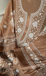 Load image into Gallery viewer, Women's Lakhnavi Handcrafted Mul Chanderi Semi - Stitched Anarkali And Dupatta Set - HONC0330160