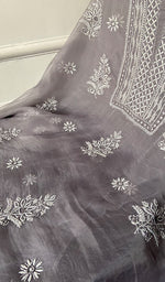 Load image into Gallery viewer, Women's Lakhnavi Handcrafted Pure Organza Chikankari Unstitched Kurta And Dupatta Set- HONC0335082