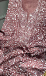 Load image into Gallery viewer, Women's Lakhnavi Handcrafted Munga Silk Chikankari Kurta And Dupatta Set- HONC0280929