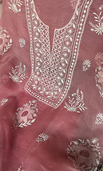将图像加载到图库查看器中, Women's Lakhnavi Handcrafted Pure Organza Chikankari Unstitched Kurta And Dupatta Set- HONC0319190