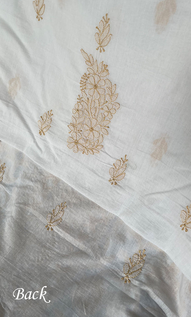 Women's Lakhnavi Handcrafted Cotton Chikankari Unstitched Kurti Fabric - HONC0318058