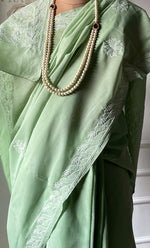 将图像加载到图库查看器中, Women's Lakhnavi Handcrafted Cotton Chikankari Saree - HONC0320896