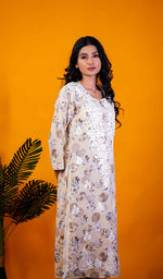 Load image into Gallery viewer, Ruskshi Women's Lakhnavi Handcrafted Cotton Chikankari Kurta And Palazzo Set - HONC0191211