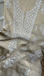 Load image into Gallery viewer, Women's Lakhnavi Handcrafted Tissue Chanderi Unstitched Kurta And Dupatta Set - HONC0282350