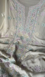 Load image into Gallery viewer, Women's Lakhnavi Handcrafted Pure Silk Georgette Chikankari Kurta and Dupatta set - HONC0249934