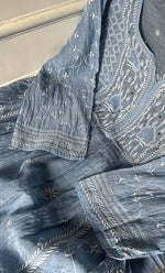 Load image into Gallery viewer, Women's Lakhnavi Handcrafted Mul Chanderi Semi - stitched Chikankari Full Suit Material - HONC0333494
