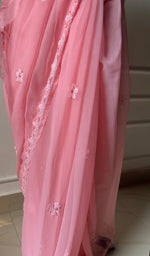 Load image into Gallery viewer, Women's Lakhnavi Handcrafted Faux-Georgette Chikankari Saree - HONC0223901