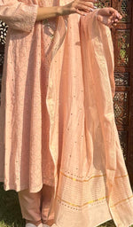 Load image into Gallery viewer, Fauzia Women's Lucknowi Handcrafted Mul Chanderi  Stitched Chikankari Kurta, Dupatta With Pant Set- HONC0241997