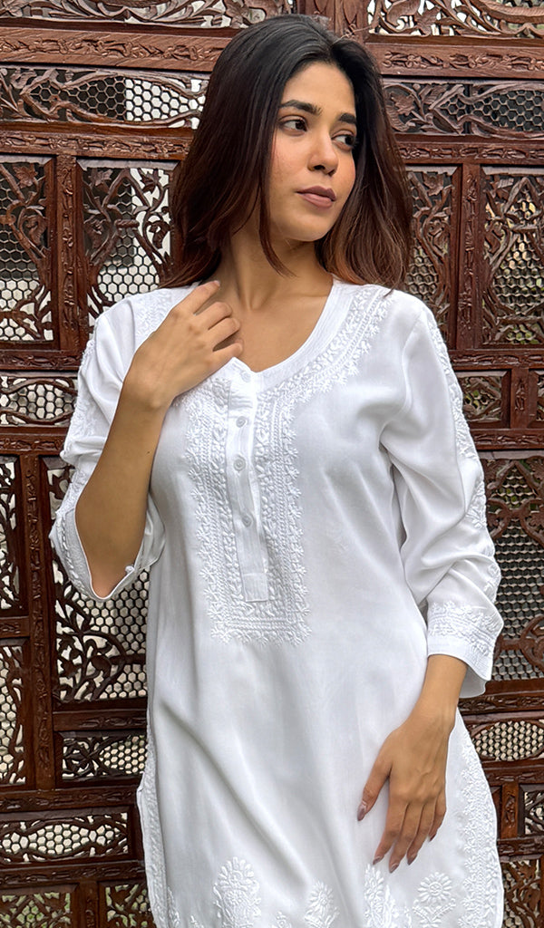 Women's Lakhnavi Handcrafted Modal Cotton Chikankari Top And Pant Set  - HONC0267544