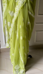 Load image into Gallery viewer, Women's Lakhnavi Handcrafted Faux-Georgette Chikankari Saree - HONC0223881