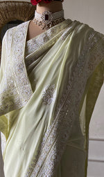 将图像加载到图库查看器中, Women's Lakhnavi Handcrafted Pure Silk Georgette Chikankari Saree - HONC0358685