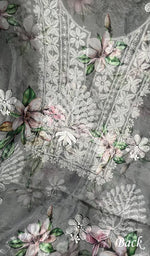 将图像加载到图库查看器中, Women's Lakhnavi Handcrafted Organza Chikankari Unstitched Kurti Fabric - HONC0165688