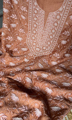 Load image into Gallery viewer, Women's Lakhnavi Handcrafted Munga Silk Unstitched Chikankari Kurta And Dupatta Set- HONC0272984