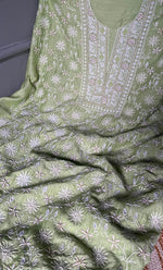 Load image into Gallery viewer, Women's Lakhnavi Handcrafted Munga Silk Chikankari Kurta And Dupatta Set- HONC0278122