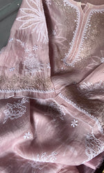 Load image into Gallery viewer, Women's Lakhnavi Handcrafted Pure Organza Chikankari Semi - stitched Kurta And Dupatta Set- HONC0309150