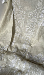 Load image into Gallery viewer, Women's Lakhnavi Handcrafted Linen Cotton Semi -Stitched Kurta And Dupatta Set - HONC0258763