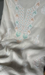 Load image into Gallery viewer, Women's Lakhnavi Handcrafted Mul Chanderi Unstitched Kurta And Dupatta Set - HONC0307461