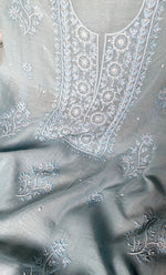 将图像加载到图库查看器中, Women's Lakhnavi Handcrafted Mul Chanderi Unstitched Chikankari Full Suit Material - HONC0305473