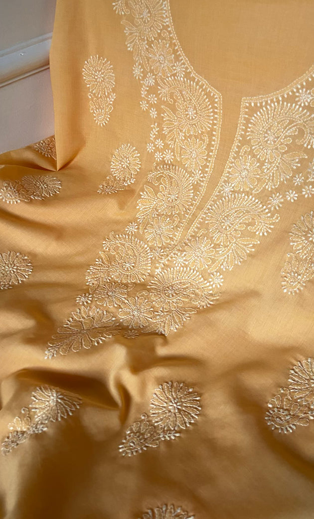 Women's Lakhnavi Handcrafted Unstitched Cotton Chikankari Suit Material - HONC0275097